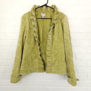 Chico's Spring Green Baby Corduroy Ruffle Collar Jacket Blazer Maximalist 1/M